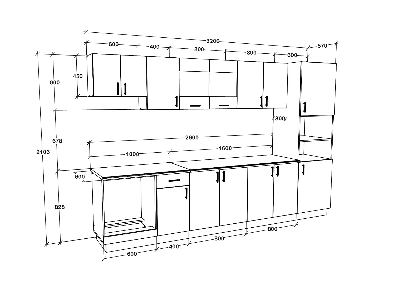 Set Cuisine haaus Karo V30, Chêne bronze/Blanc, Plan de travail Thermo 28 mm, L 320 cm