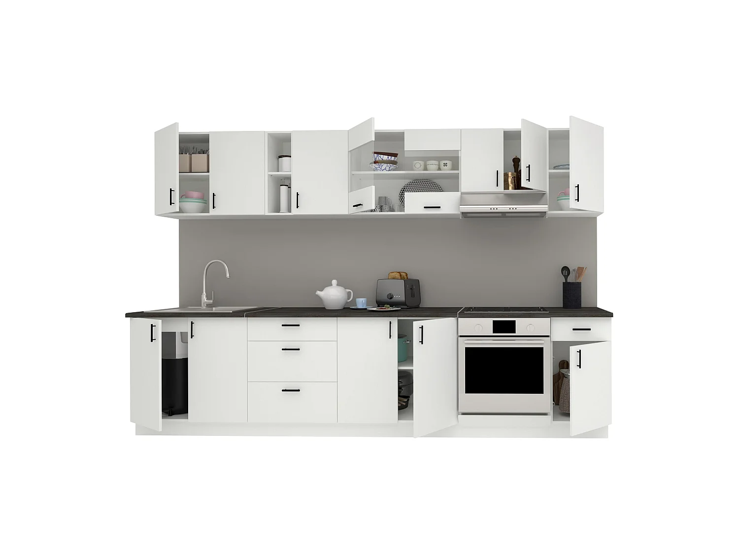 Conjunto Cocina haaus Karo V28, Blanco, Encimera Thermo 28 mm, L 320 cm