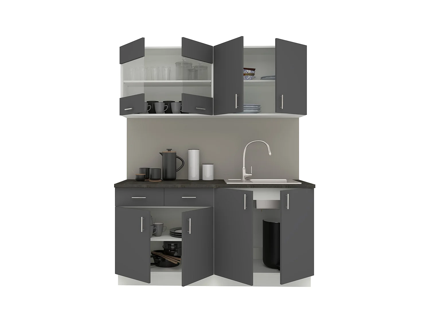 Conjunto de Cozinha haaus Karo V8, Antracite/Branco, Bancada Thermo 28 mm, L 160 cm