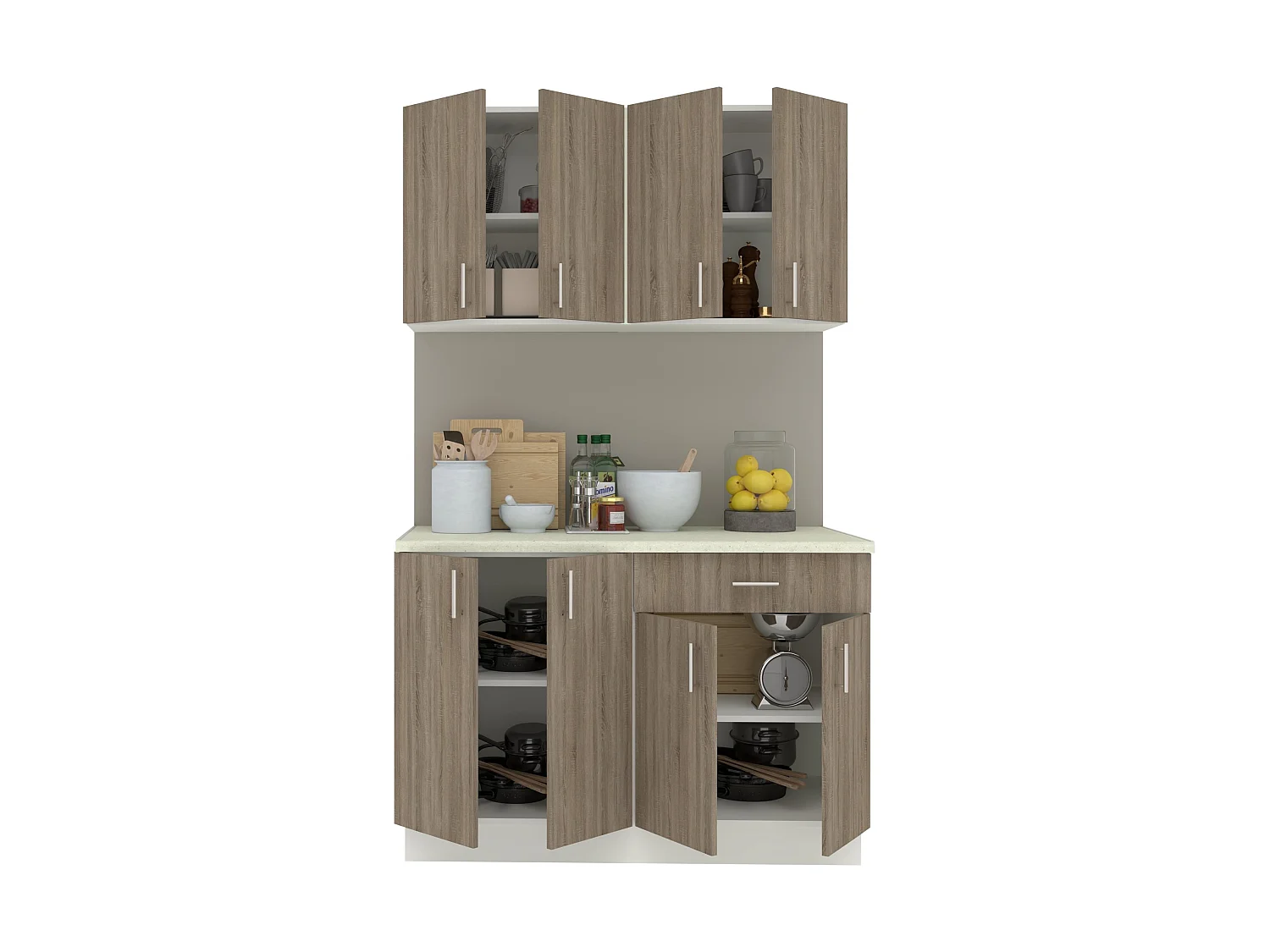 Set Cozinha haaus Karo Set, Carvalho Sonoma Escuro/Branco, Tampo Thermo 28 mm, L 120