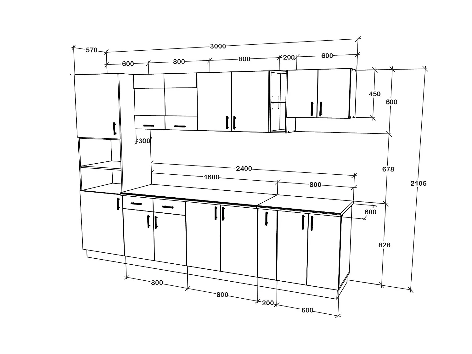Set Cozinha haaus Karo V26, Cinza Brilhante/Branco, MDF, Tampo Thermo 28 mm, L 300 cm