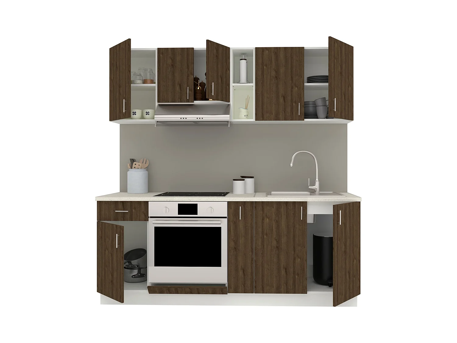 Set Cuisine haaus Karo V11, Chêne bronze/Blanc, Plan de travail Thermo 28 mm, L 300 cm