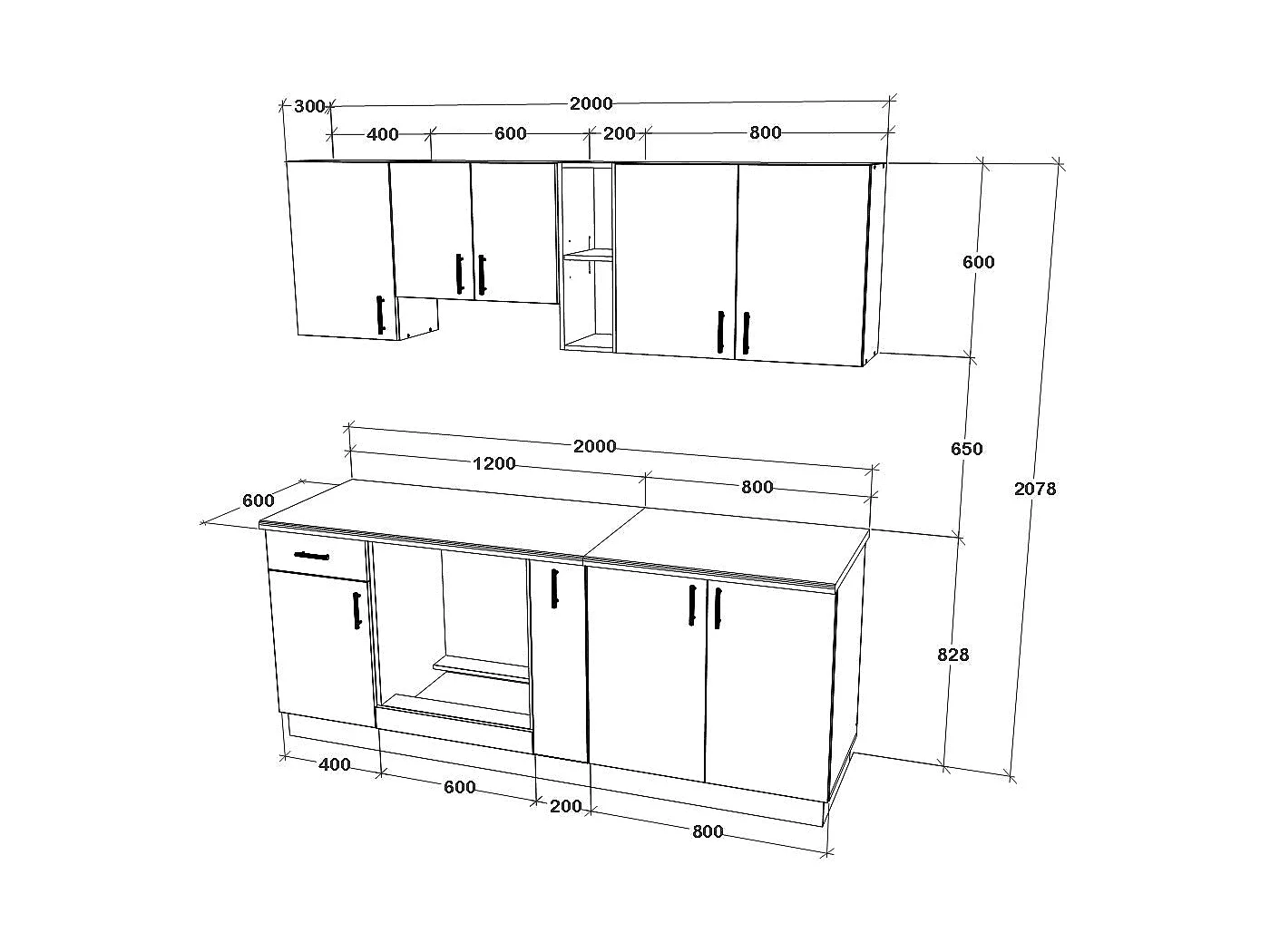 Set Cuisine haaus Karo V11, Chêne bronze/Blanc, Plan de travail Thermo 28 mm, L 300 cm