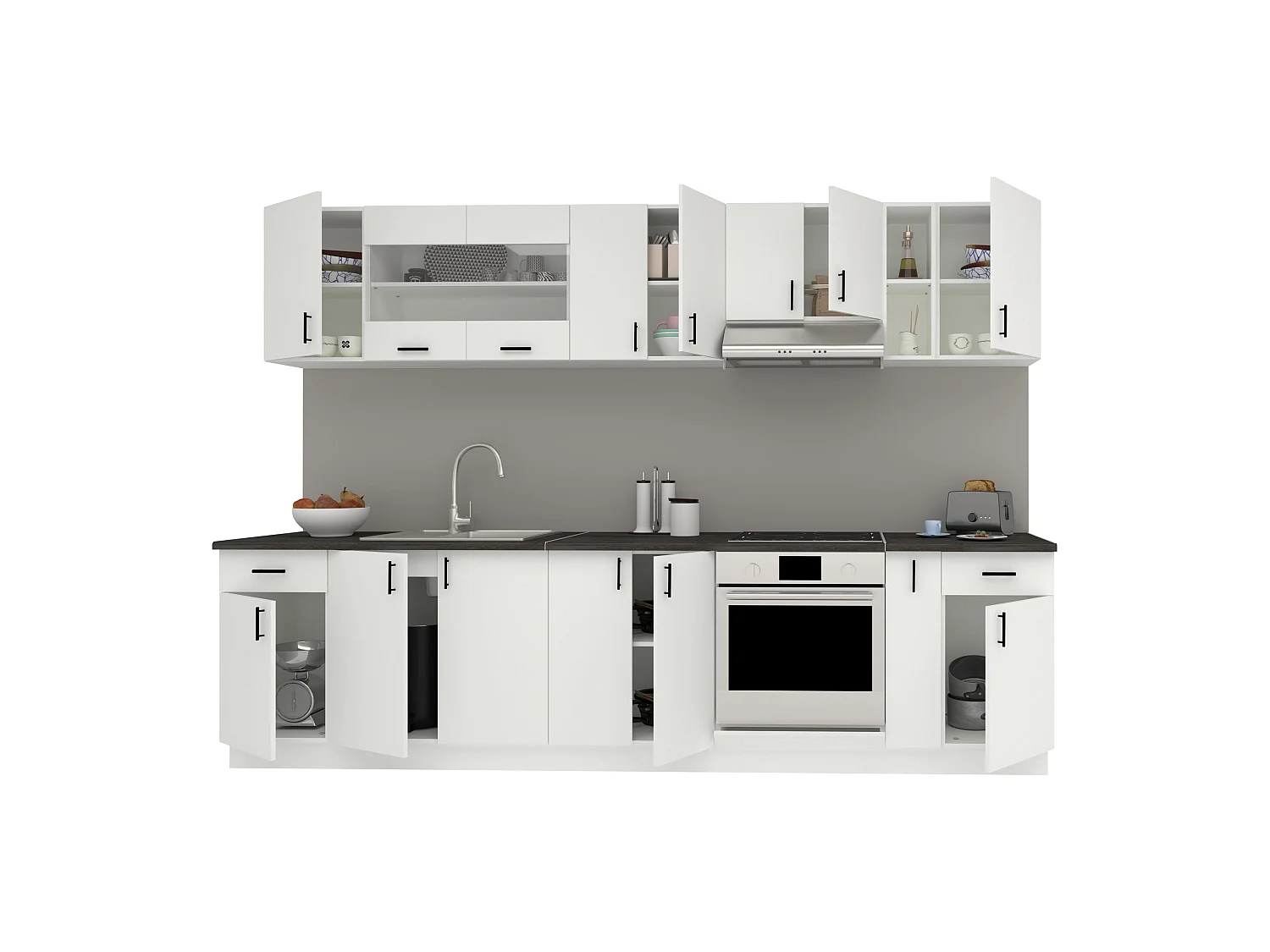 Set Cucina haaus Karo V25, Bianco, Piano di lavoro Thermo 28 mm, L 300 cm