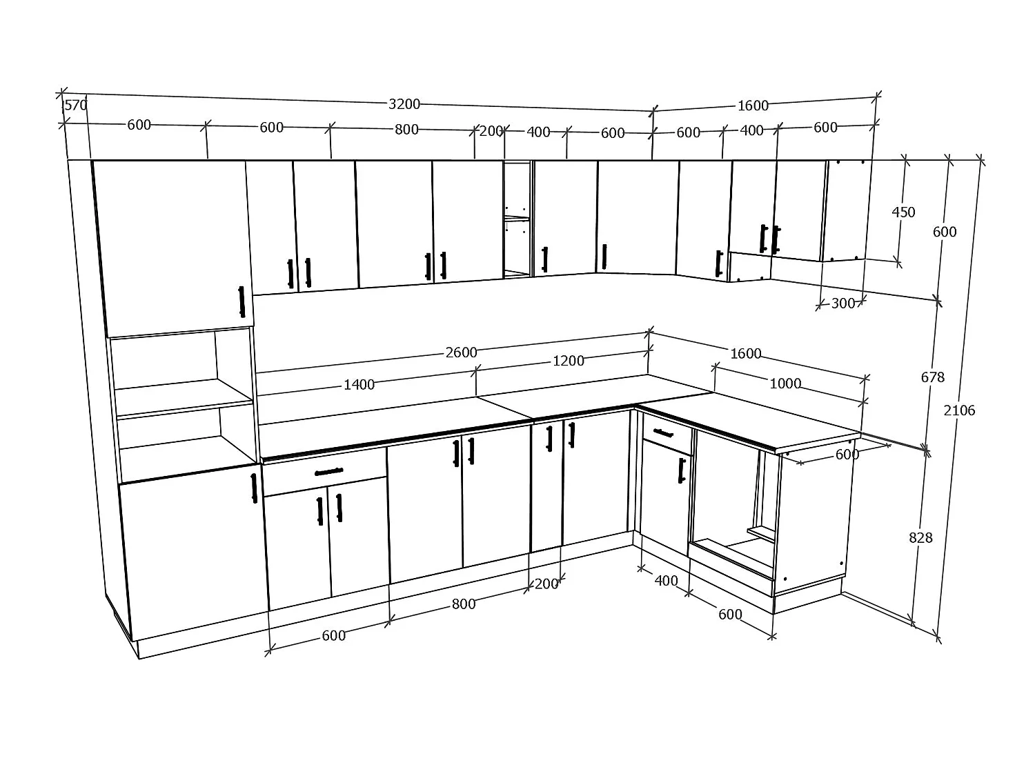 Set Cocina haaus esquinera Karo V35, Blanco, Encimera Thermo 28 mm, L 320 x 160 cm