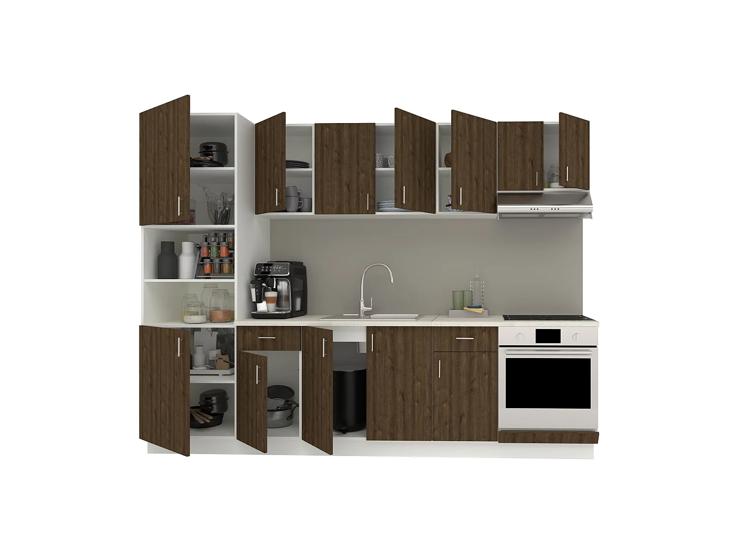Set Cuisine haaus Karo V24, Chêne bronze/Blanc, Plan de travail Thermo 28 mm, L 280 cm