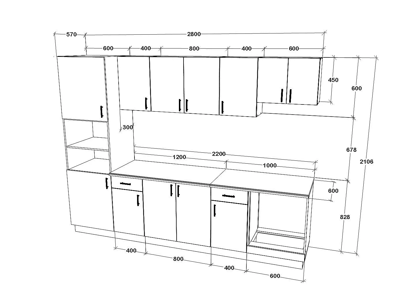 Set Cuisine haaus Karo V24, Chêne bronze/Blanc, Plan de travail Thermo 28 mm, L 280 cm