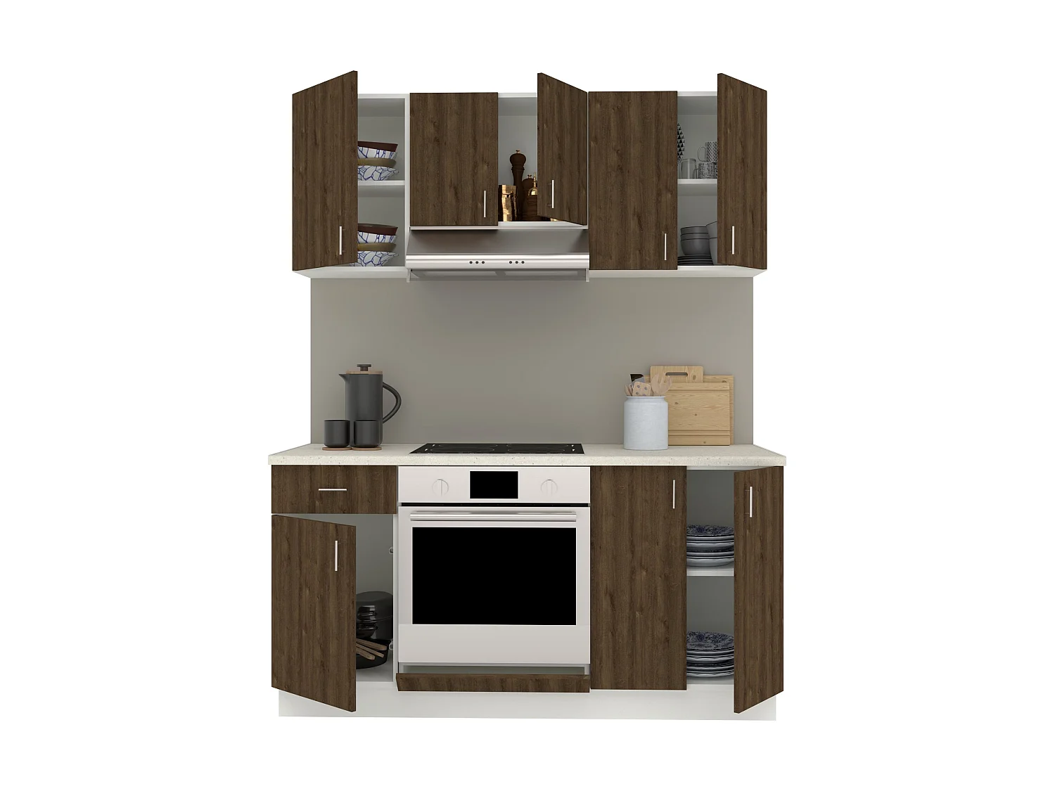 Set Cuisine haaus Karo V6, Chêne bronze/Blanc, Plan de travail Thermo 28 mm, L 160 cm