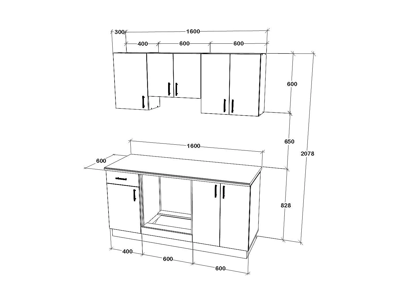 Set Cuisine haaus Karo V6, Chêne bronze/Blanc, Plan de travail Thermo 28 mm, L 160 cm