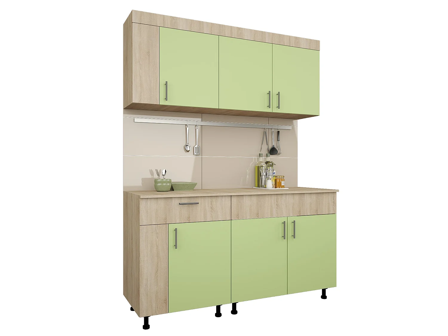 Set Cucina Reno haaus, Rovere Sonoma/Verde, L 150 cm