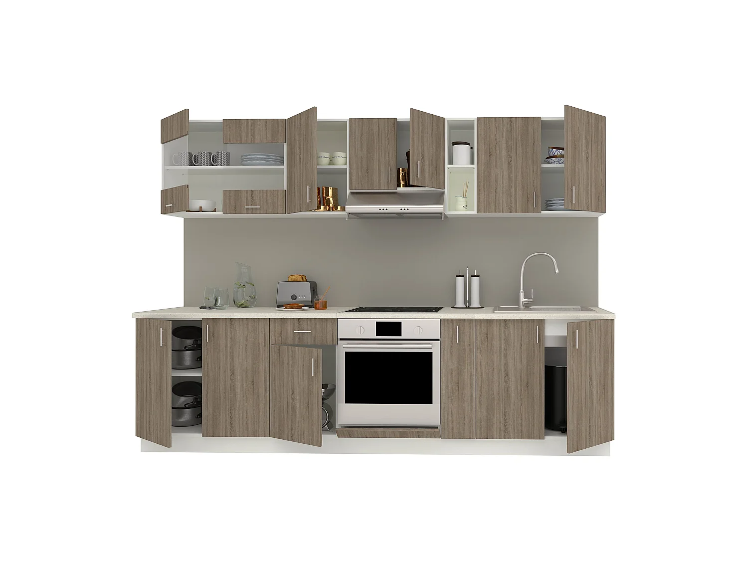 Conjunto de Cozinha haaus Karo V21, Carvalho Sonoma Escuro/Branco, Bancada Thermo 28 mm, L 280