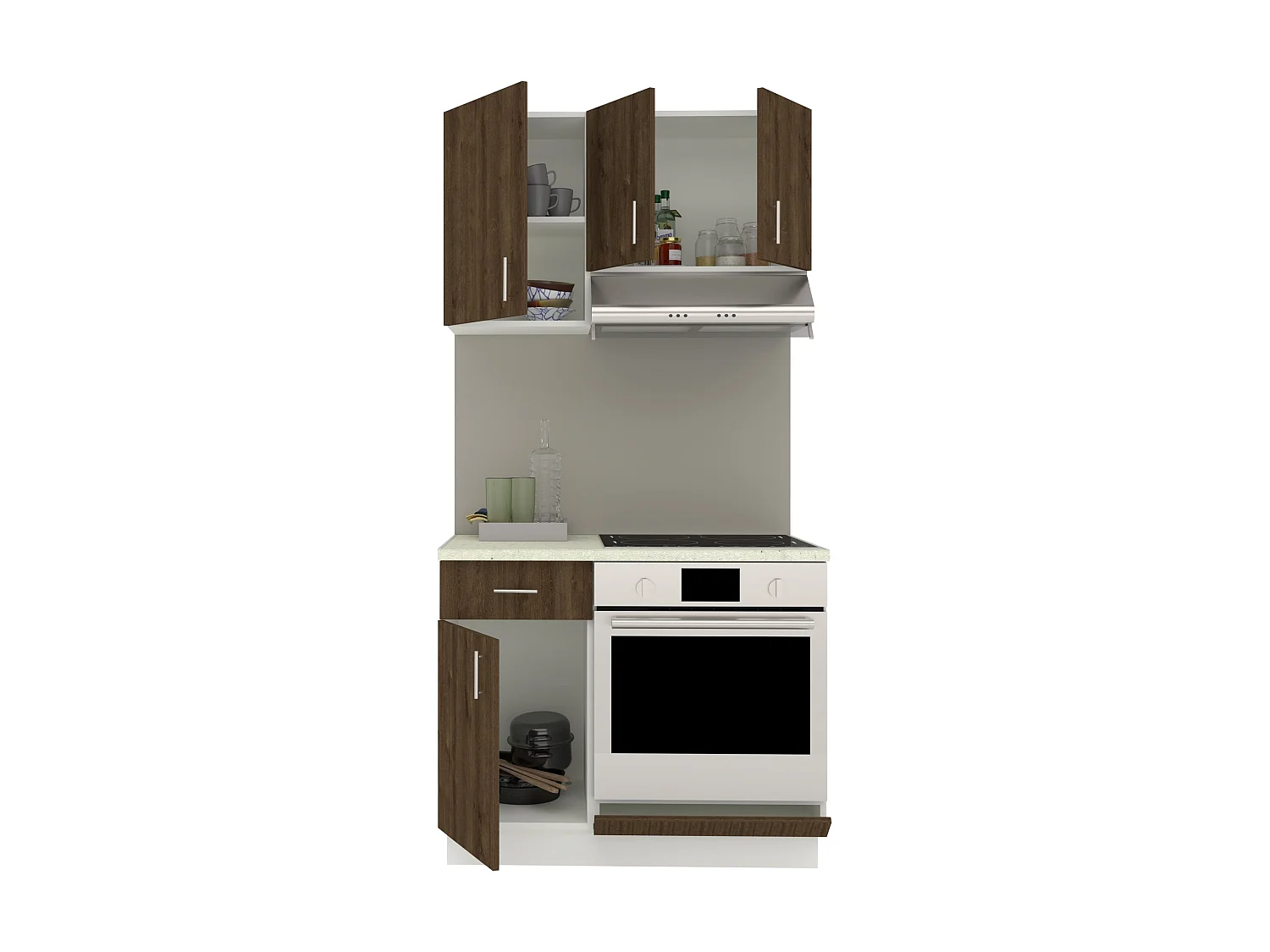Set Cuisine haaus Karo V1, Chêne bronze/Blanc , Plan de Travail Thermo 28 mm, L 100 cm