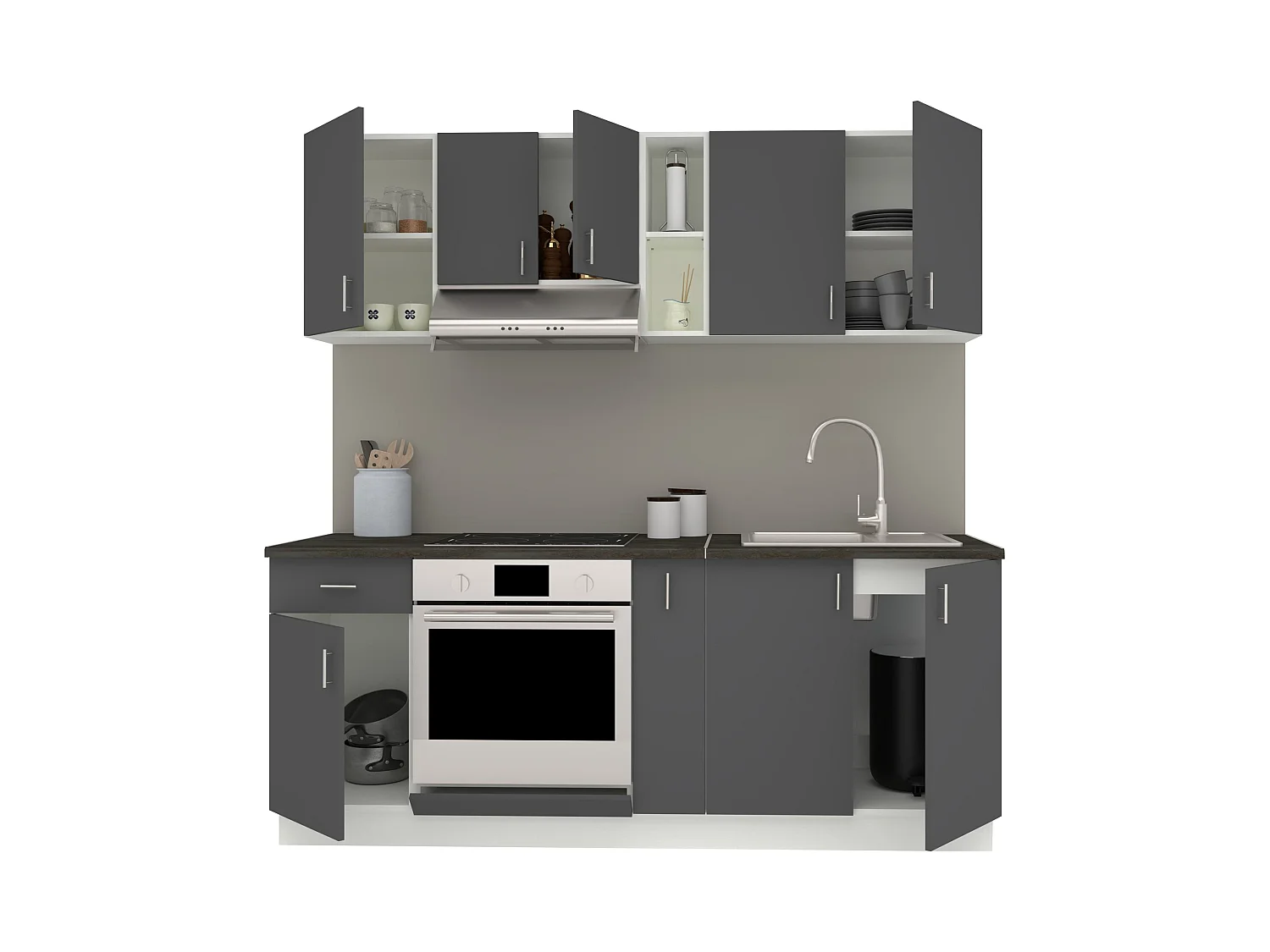 Conjunto de Cozinha haaus Karo V11, Antracite/Branco, Bancada Thermo 28 mm, L 200 cm