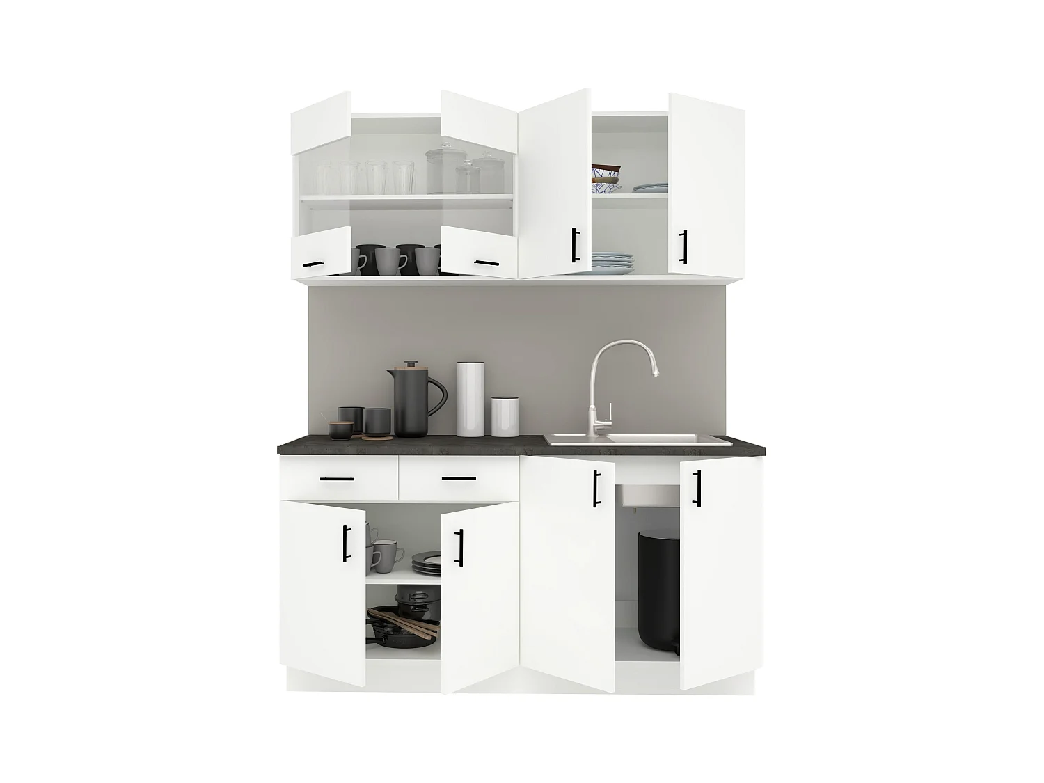 Set Cucina haaus Karo V8, Bianco, Piano Thermo 28 mm, L 160 cm
