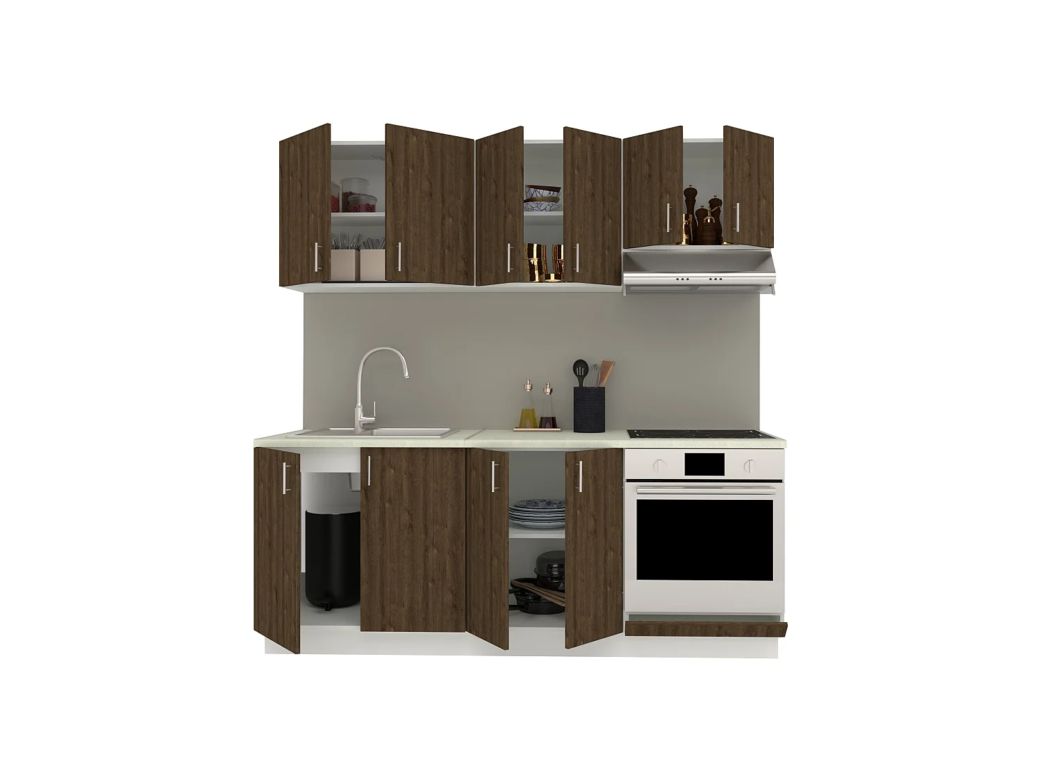 Set Cocina haaus Karo V10, Roble bronce/Blanco, Encimera Thermo 28 mm, L 280 cm