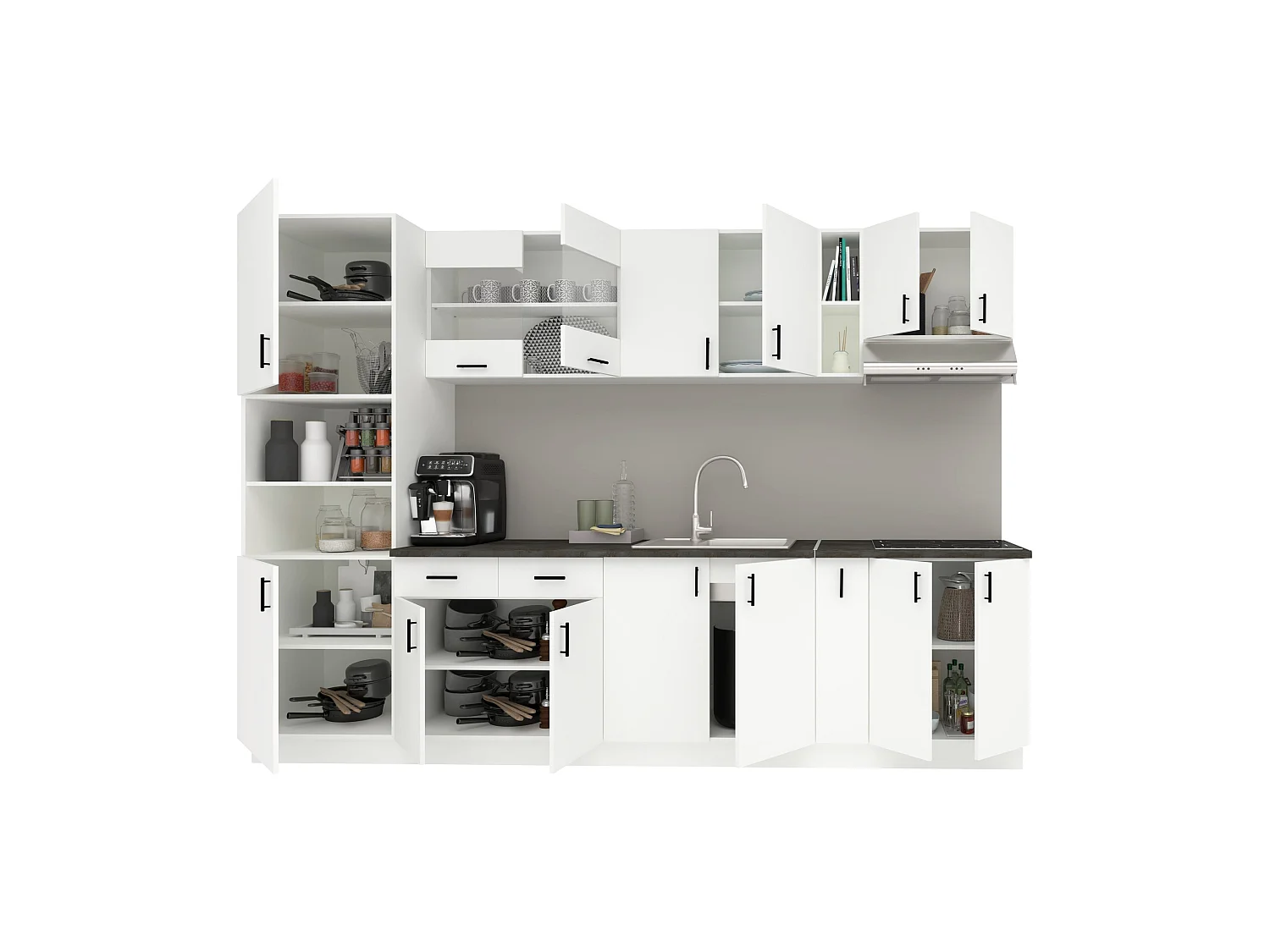 Set Cucina haaus Karo V26, Bianco, Piano di lavoro Thermo 28 mm, L 300 cm