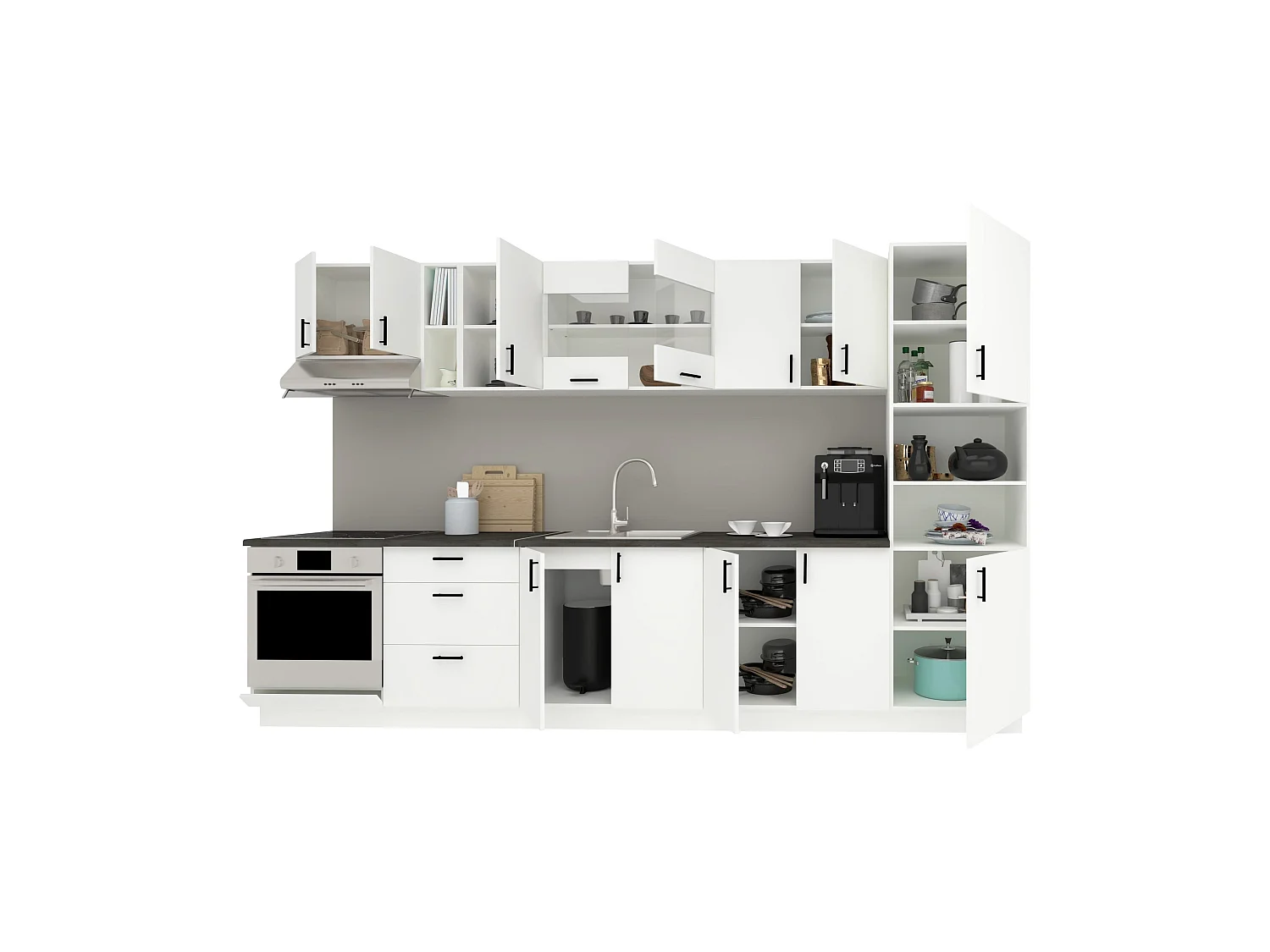 Conjunto Cocina haaus Karo V31, Blanco, Encimera Thermo 28 mm, L 340 cm