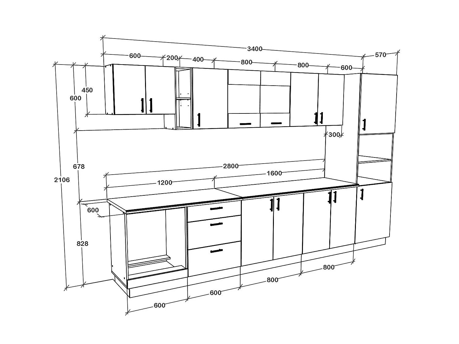 Conjunto Cocina haaus Karo V31, Blanco, Encimera Thermo 28 mm, L 340 cm
