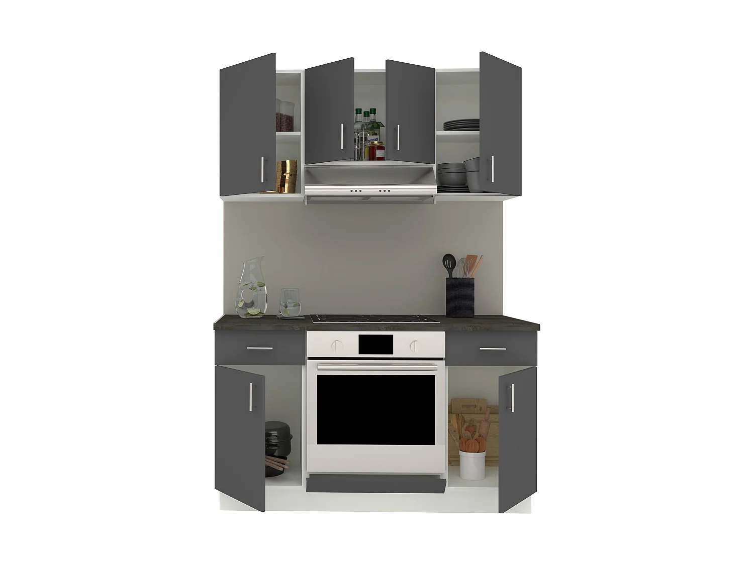 Conjunto de Cozinha haaus Karo V5, Antracite/Branco, Bancada Thermo 28 mm, L 140 cm