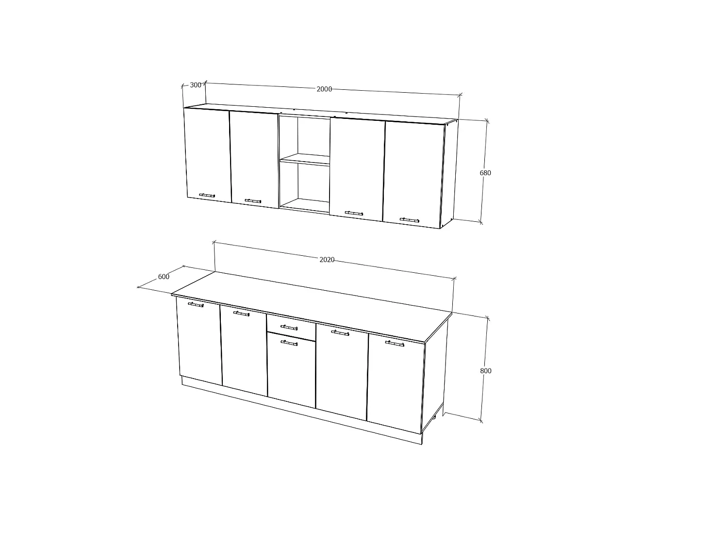 Conjunto Cozinha Nisa haaus, Carvalho Bronze/Branco, L 200 cm