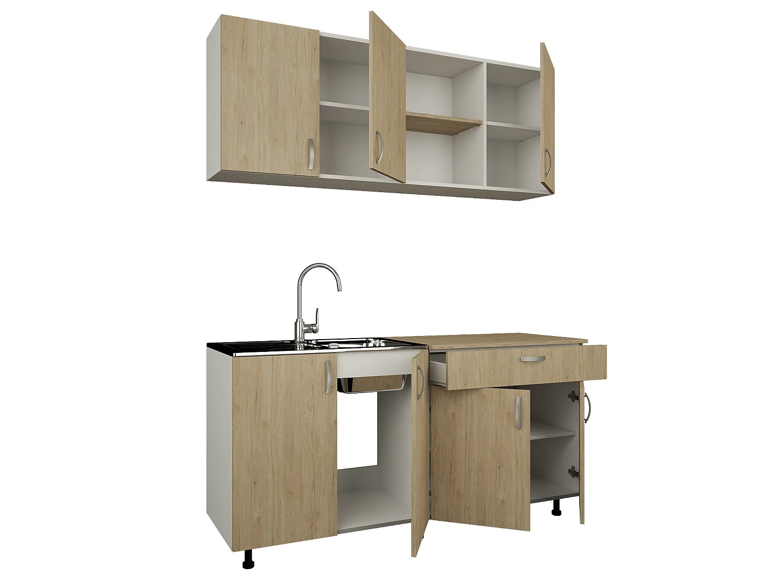 Cozinha Roma haaus, Madeira Natural/Branco, L 160 cm