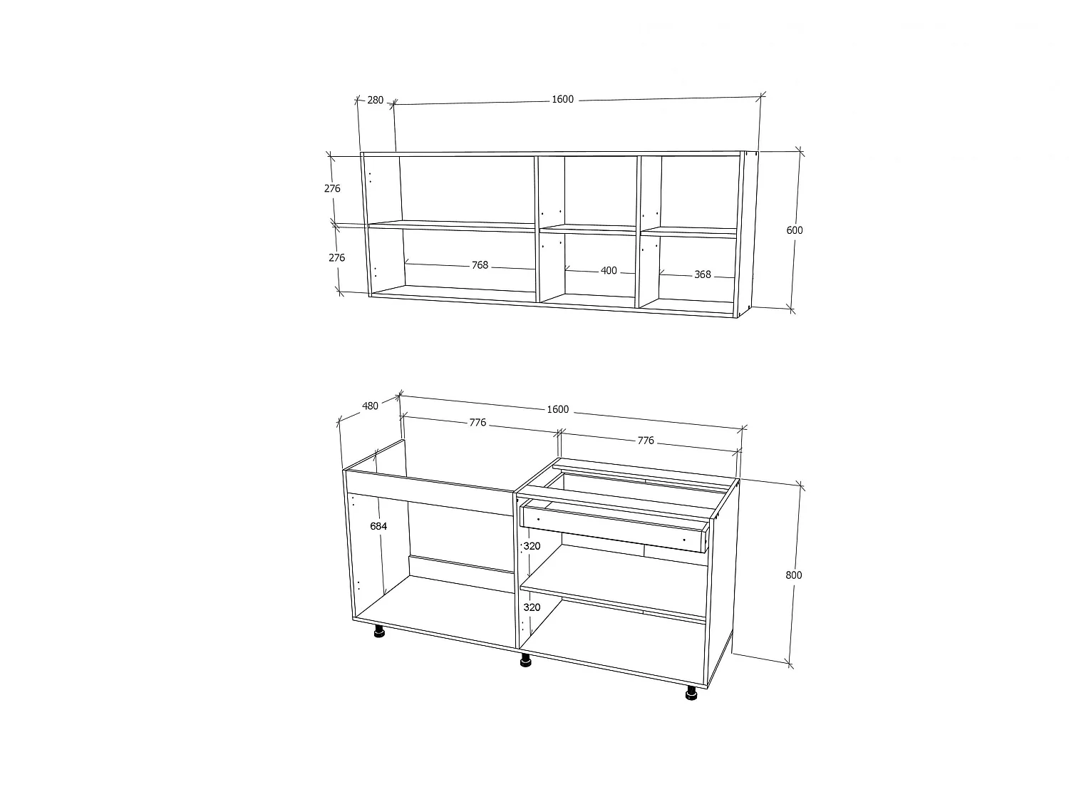 Cozinha Roma haaus, Madeira Natural/Branco, L 160 cm