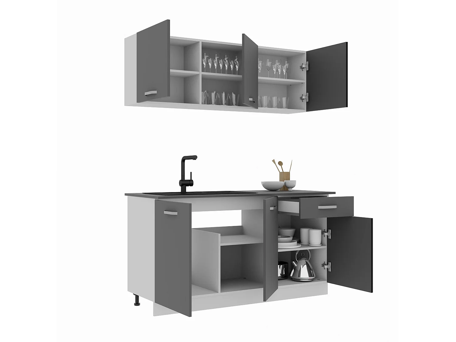 Cucina Ronda haaus, Antracite/Bianco, L 150 cm