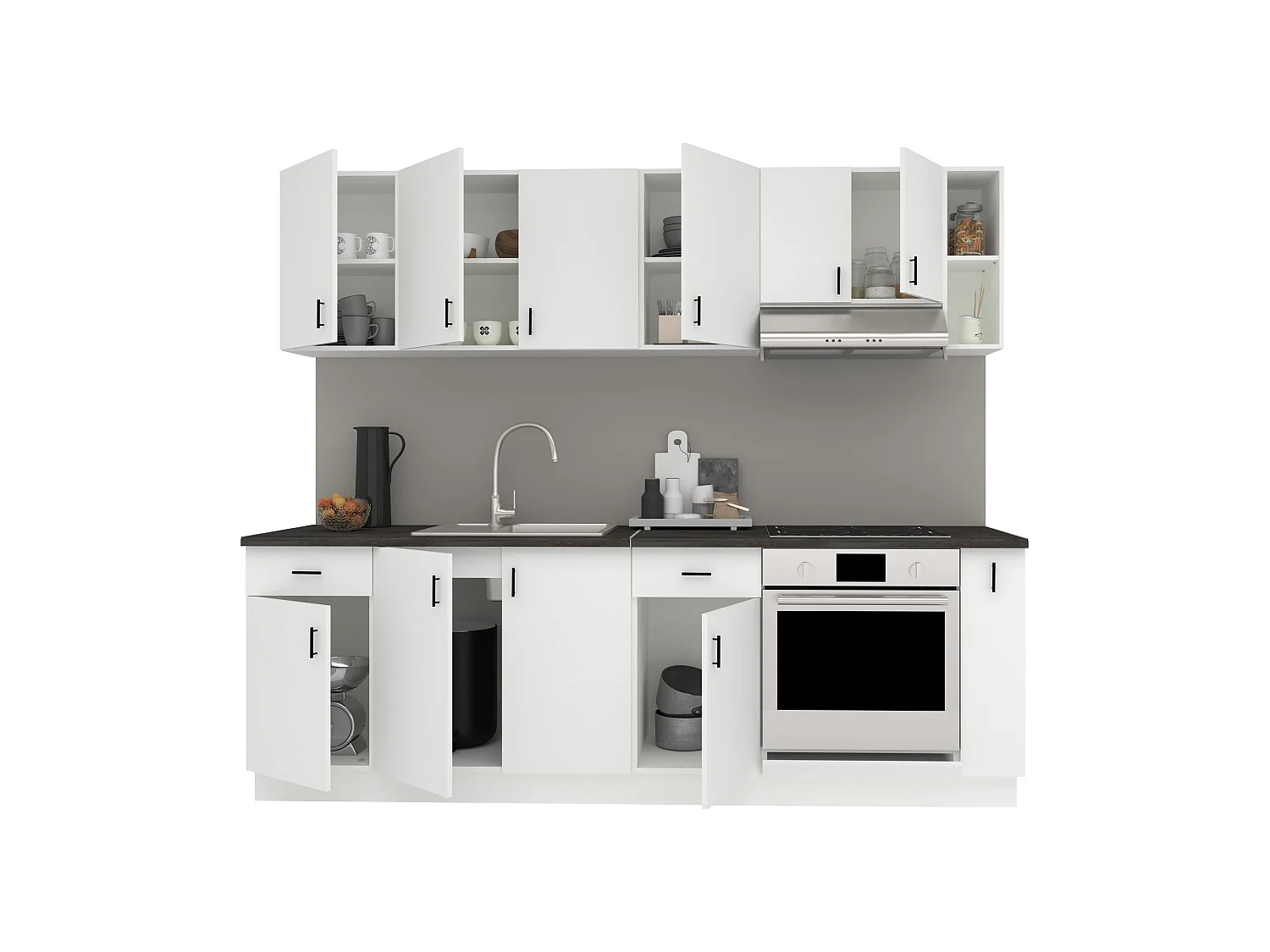 Conjunto Cocina haaus Karo V17, Blanco, Encimera Thermo 28 mm, L 240 cm