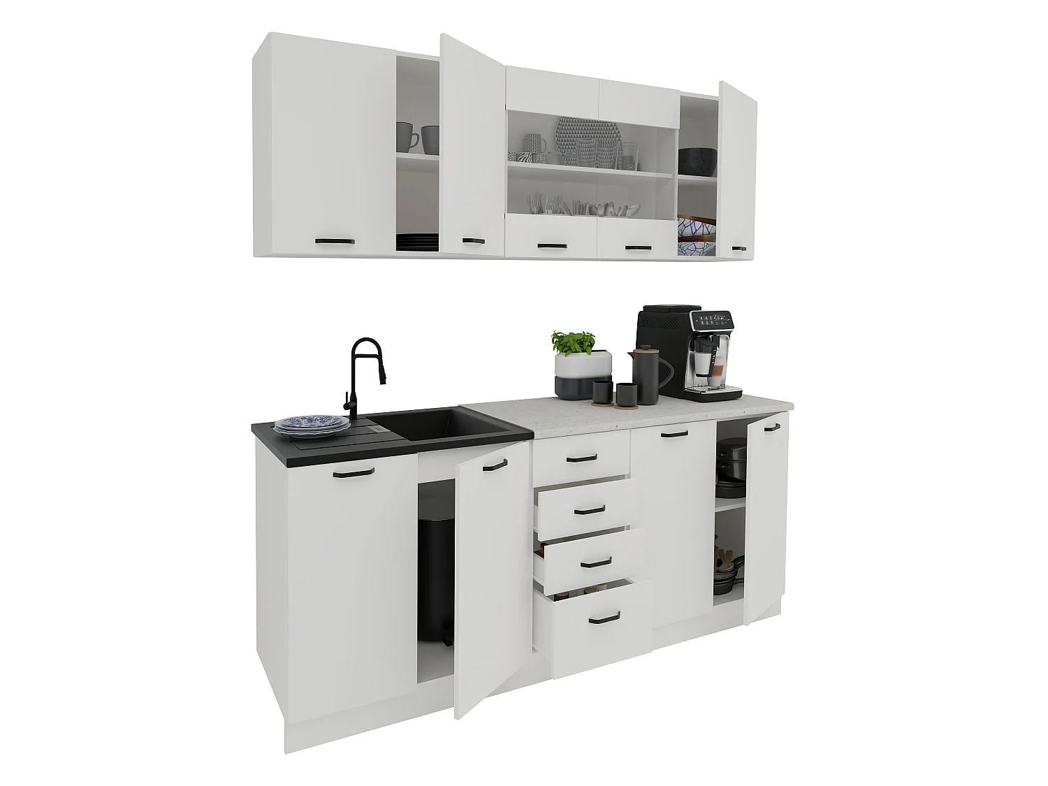Cozinha Riga haaus, Branco, L 200 cm