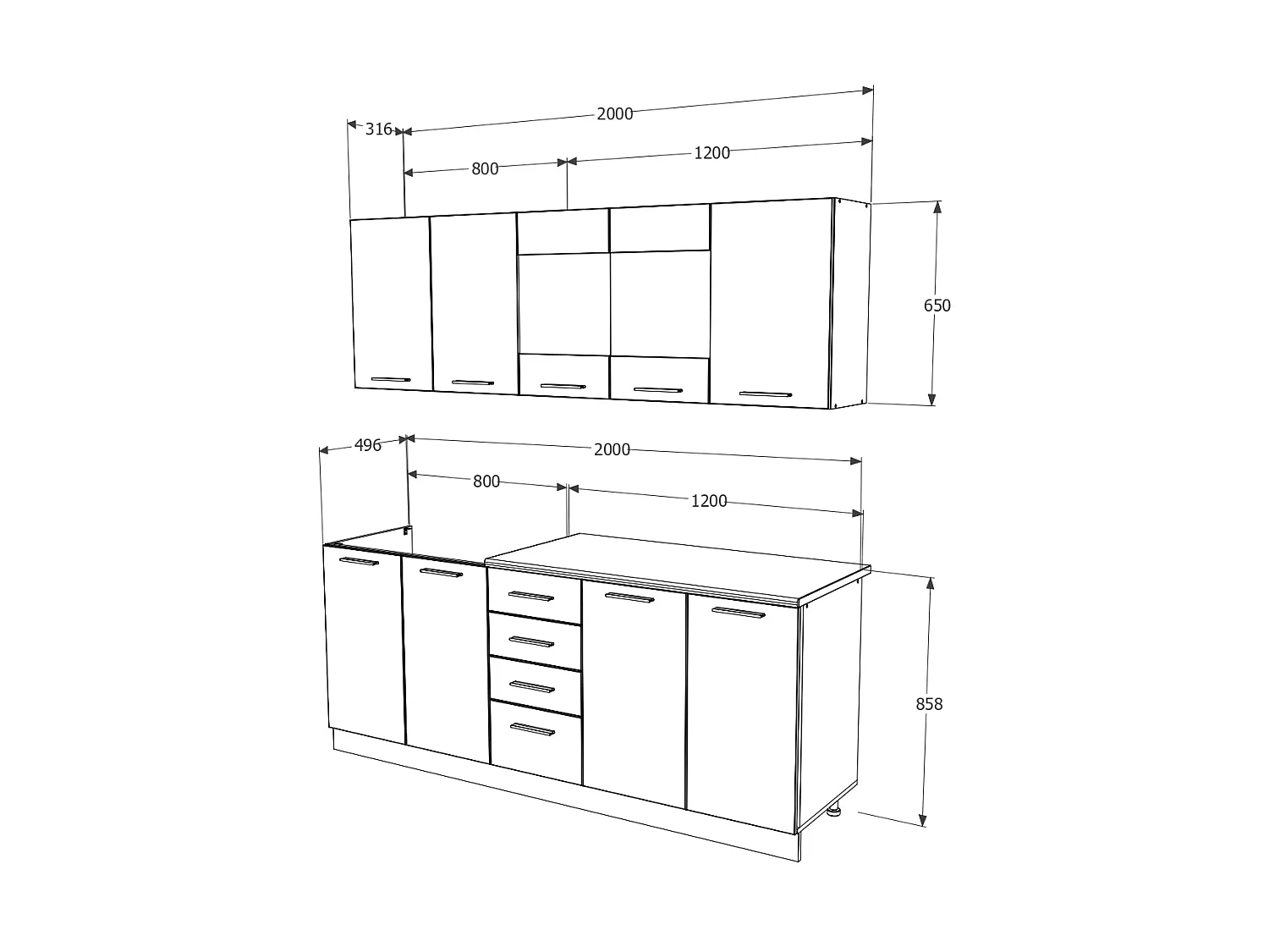 Cozinha Riga haaus, Branco, L 200 cm