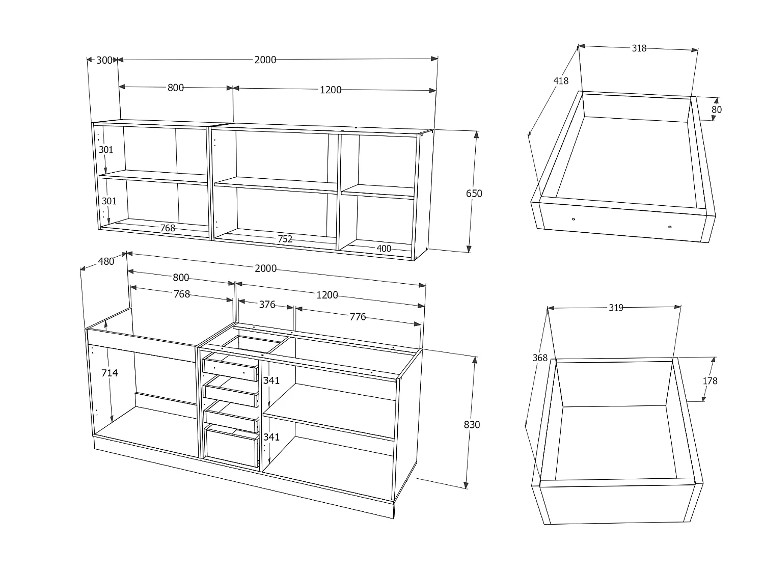 Cozinha Riga haaus, Branco, L 200 cm