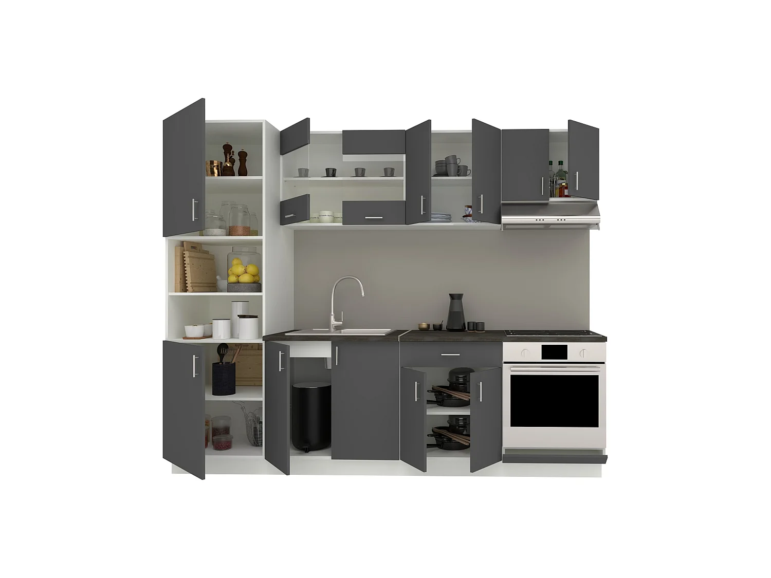 Conjunto Cozinha haaus Karo V20, Antracite/Branco, Tampo Thermo 28 mm, L 260 cm