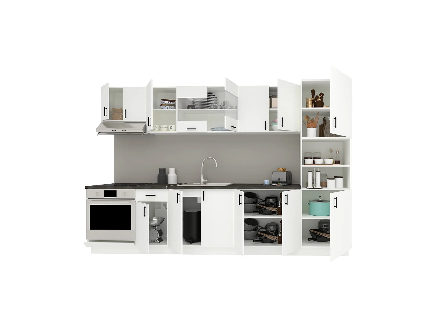 Conjunto Cocina haaus Karo V30, Blanco, Encimera Thermo 28 mm, L 320 cm