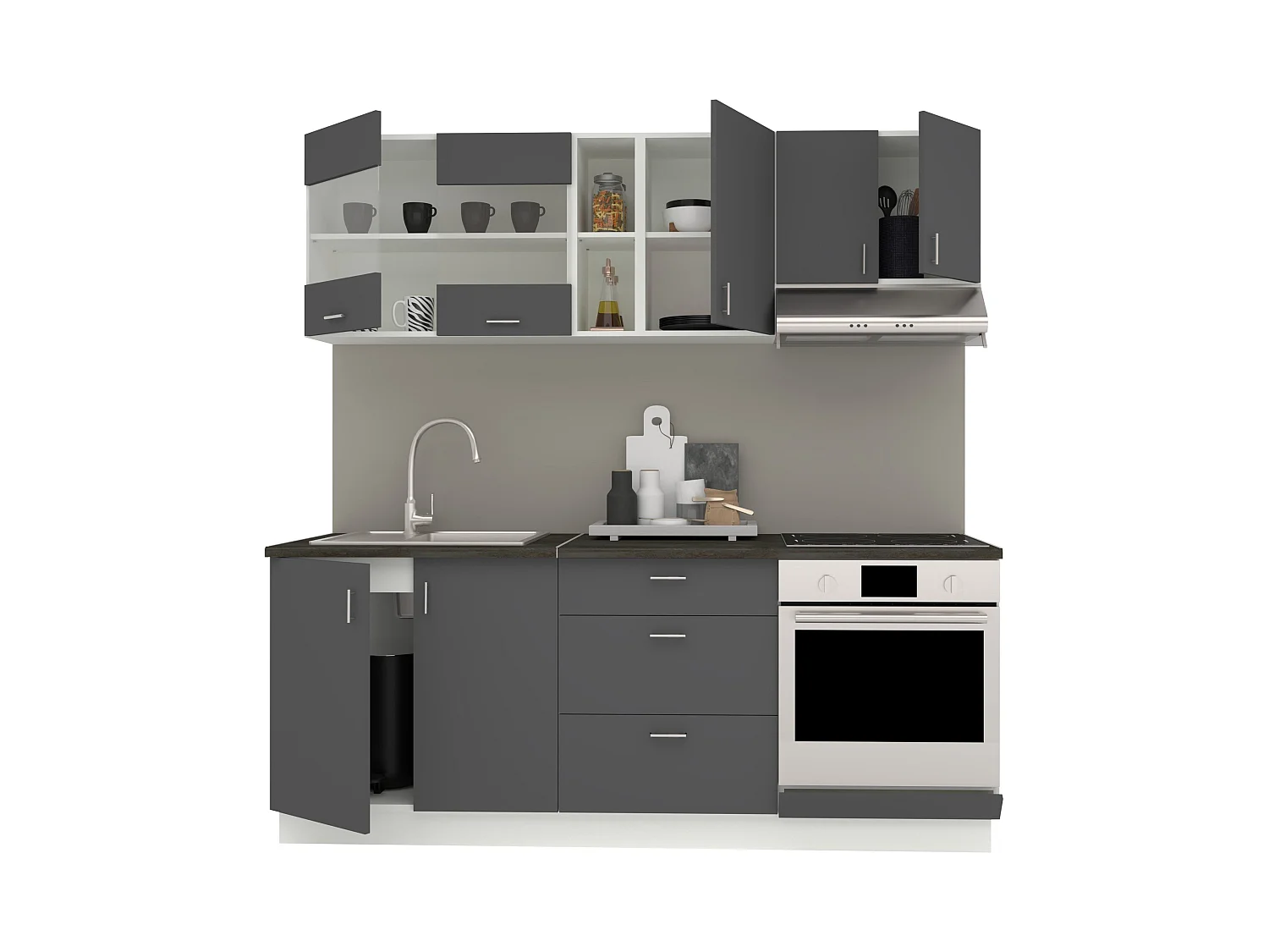 Conjunto de Cozinha haaus Karo V12, Antracite/Branco, Bancada Thermo 28 mm, L 200 cm