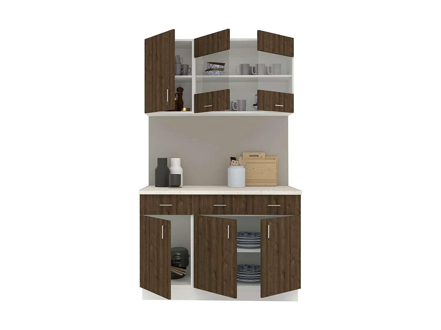 Set Cuisine haaus Karo V3, Chêne bronze/Blanc, Plan de Travail Thermo 28 mm, L 120 cm