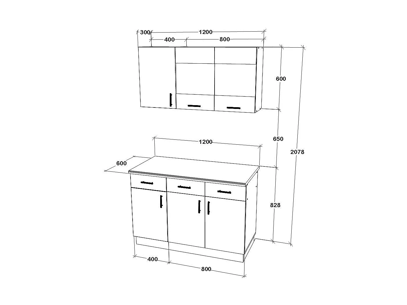 Set Cuisine haaus Karo V3, Chêne bronze/Blanc, Plan de Travail Thermo 28 mm, L 120 cm