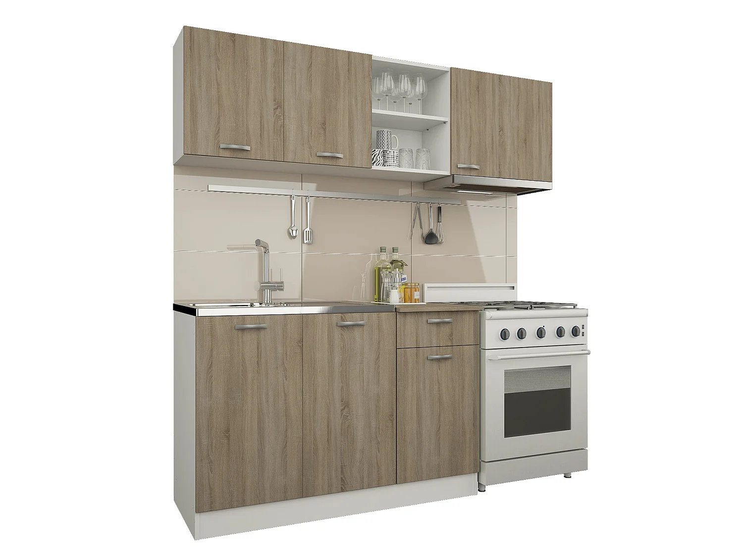 Conjunto Cozinha Kara haaus, Carvalho Sonoma Escuro/Branco, L 180 cm