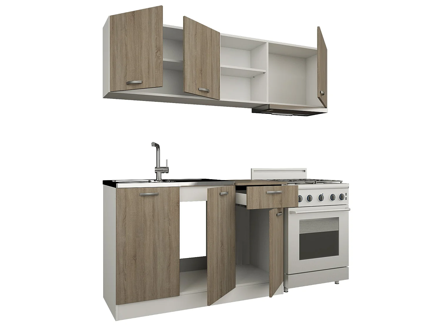Conjunto Cozinha Kara haaus, Carvalho Sonoma Escuro/Branco, L 180 cm