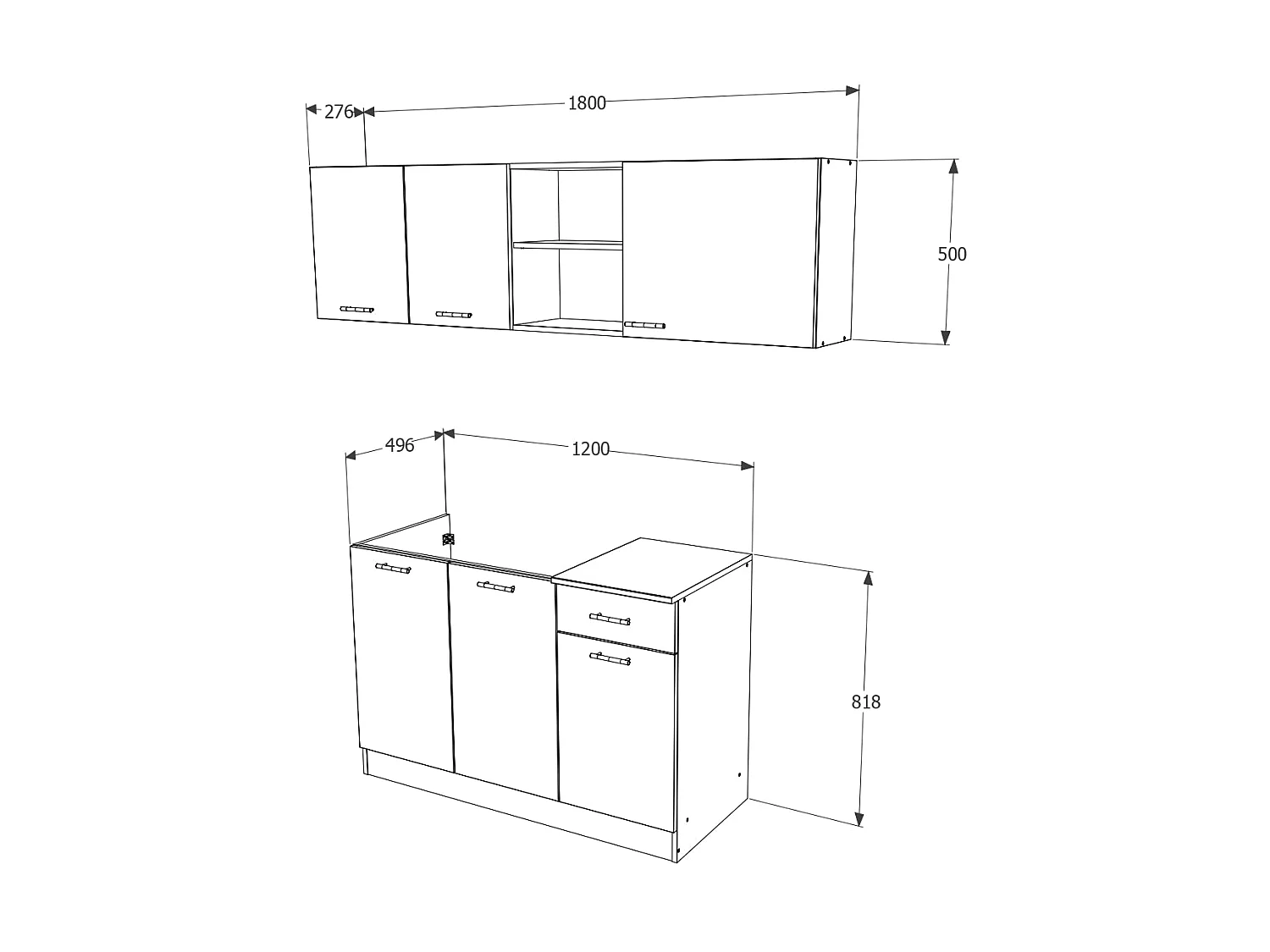 Conjunto Cozinha Kara haaus, Carvalho Sonoma Escuro/Branco, L 180 cm