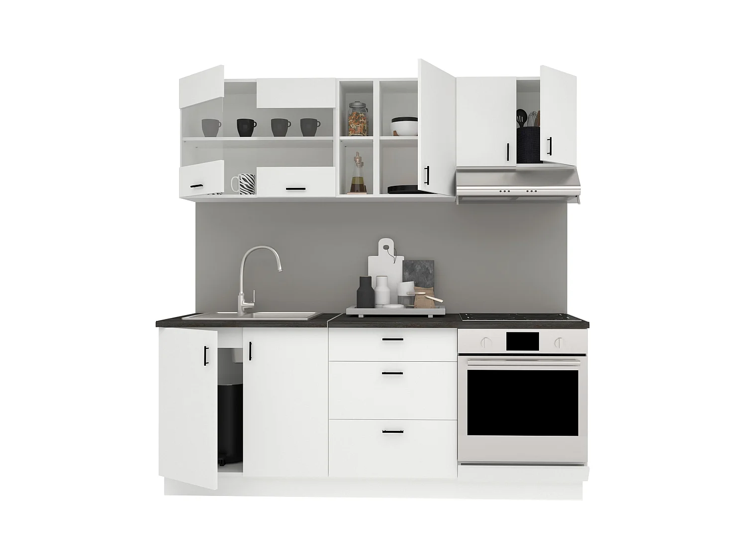 Conjunto Cocina haaus Karo V12, Blanco, Encimera Thermo 28 mm, L 200 cm