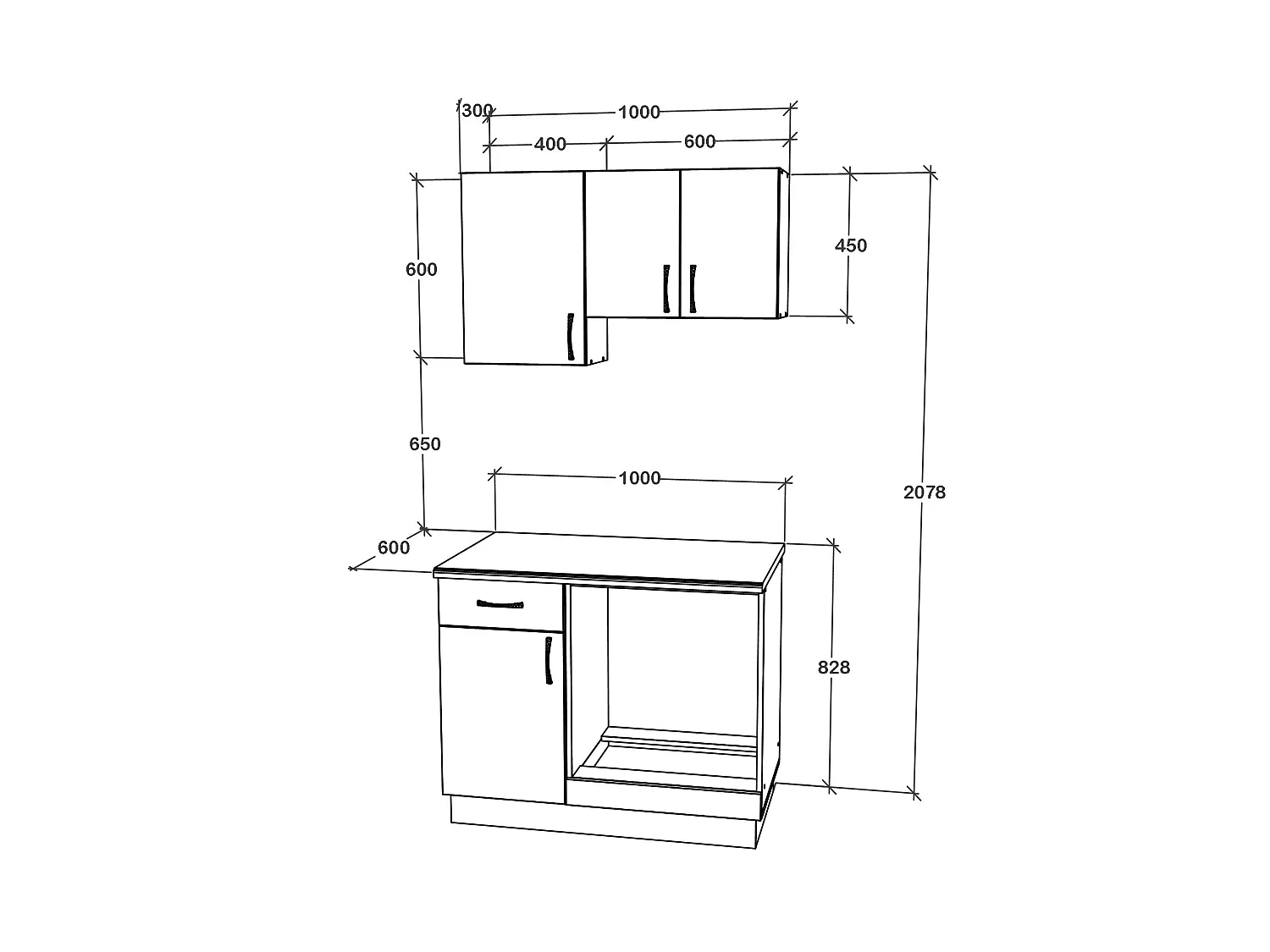 Set Cocina haaus Karo V1, Blanco, Encimera Thermo 28 mm, L 100 cm