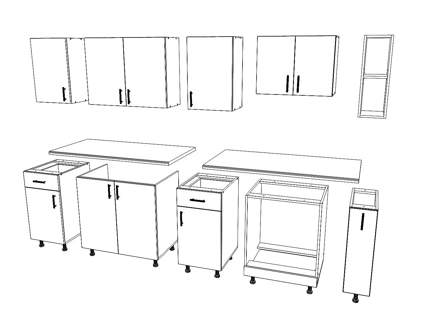 Set Cuisine haaus Karo V17, Chêne bronze/Blanc, Plan de travail Thermo 28 mm, L 240 cm