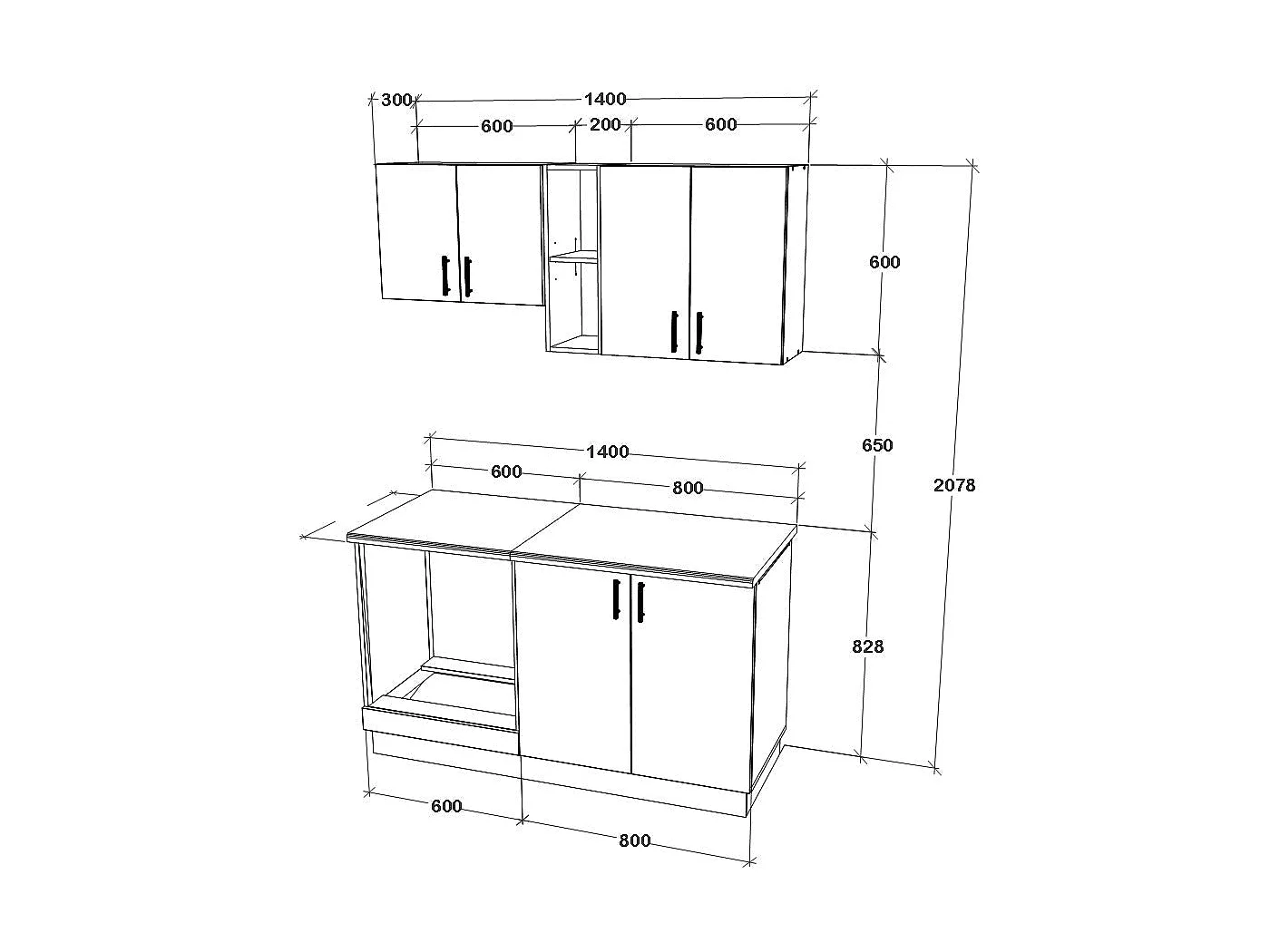 Set Cuisine haaus Karo V4, Bois Naturel/Blanc, Plan de Travail Thermo 28 mm, L 140 cm