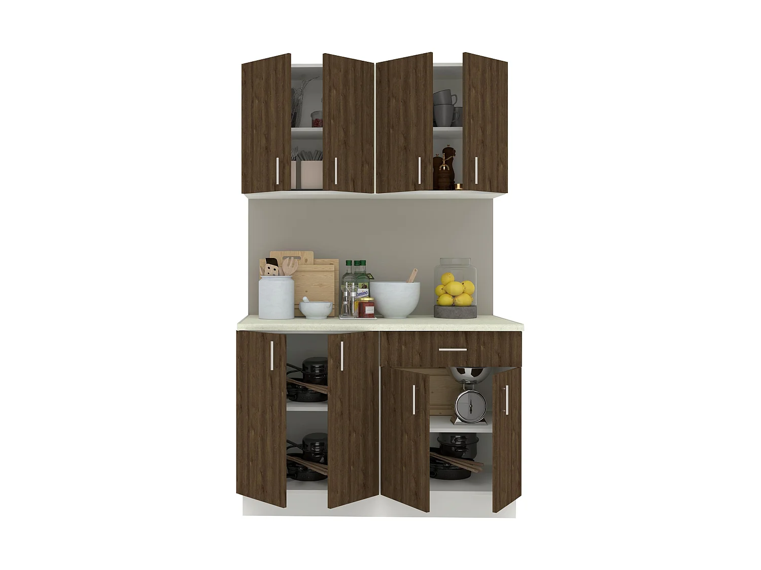 Set Cuisine haaus Karo V2, Chêne bronze/Blanc, Plan de Travail Thermo 28 mm, L 120 cm