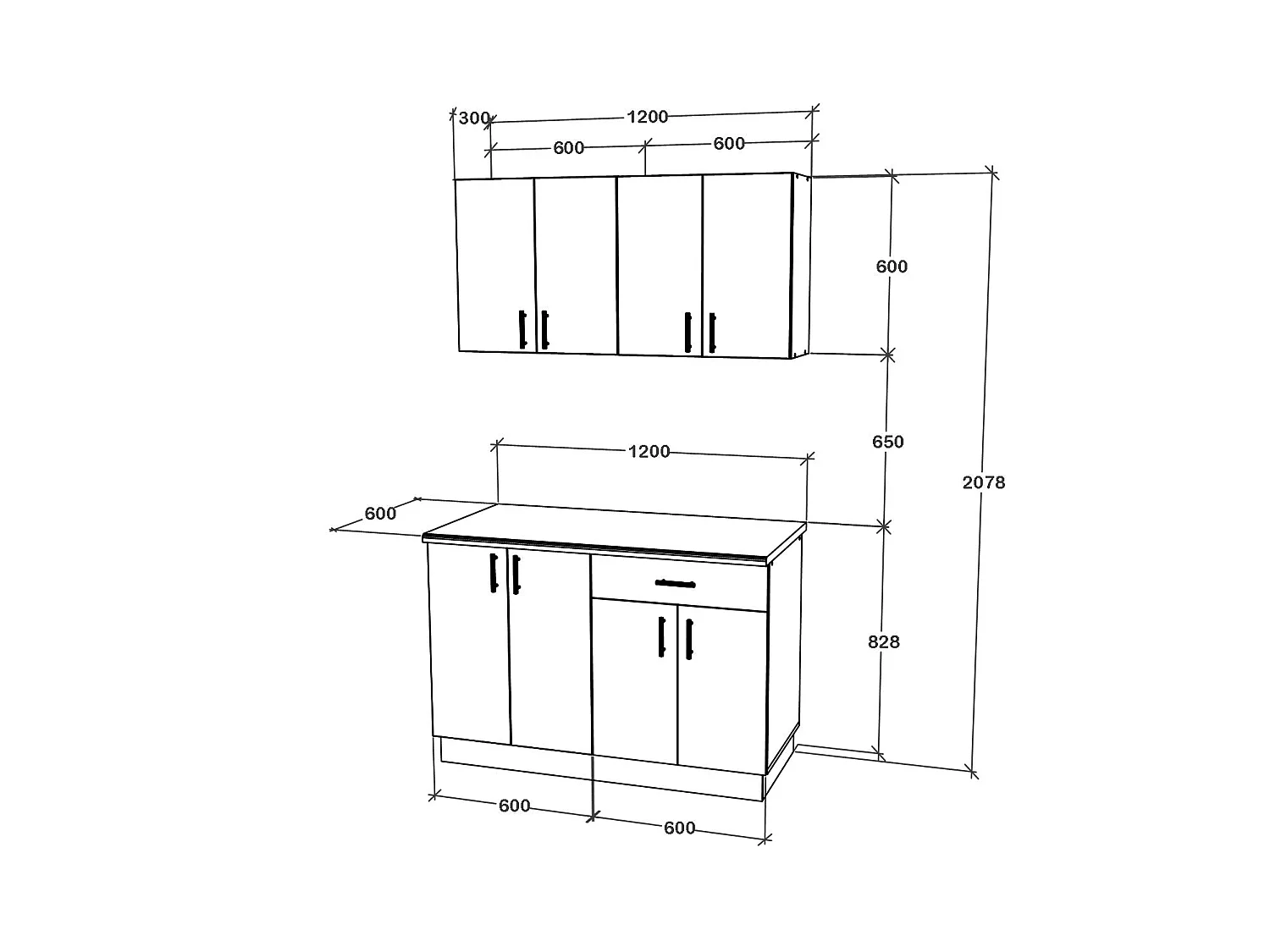 Set Cuisine haaus Karo V2, Chêne bronze/Blanc, Plan de Travail Thermo 28 mm, L 120 cm