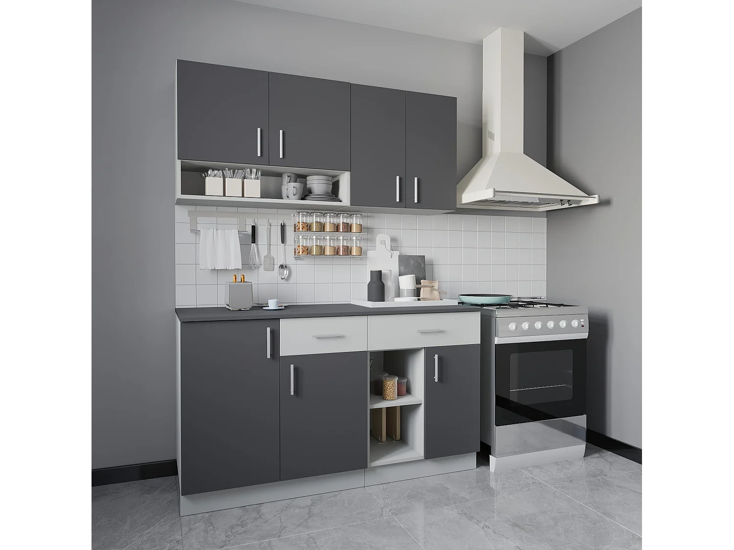 Set Cucina Berna haaus, Antracite/Bianco, L 140 cm