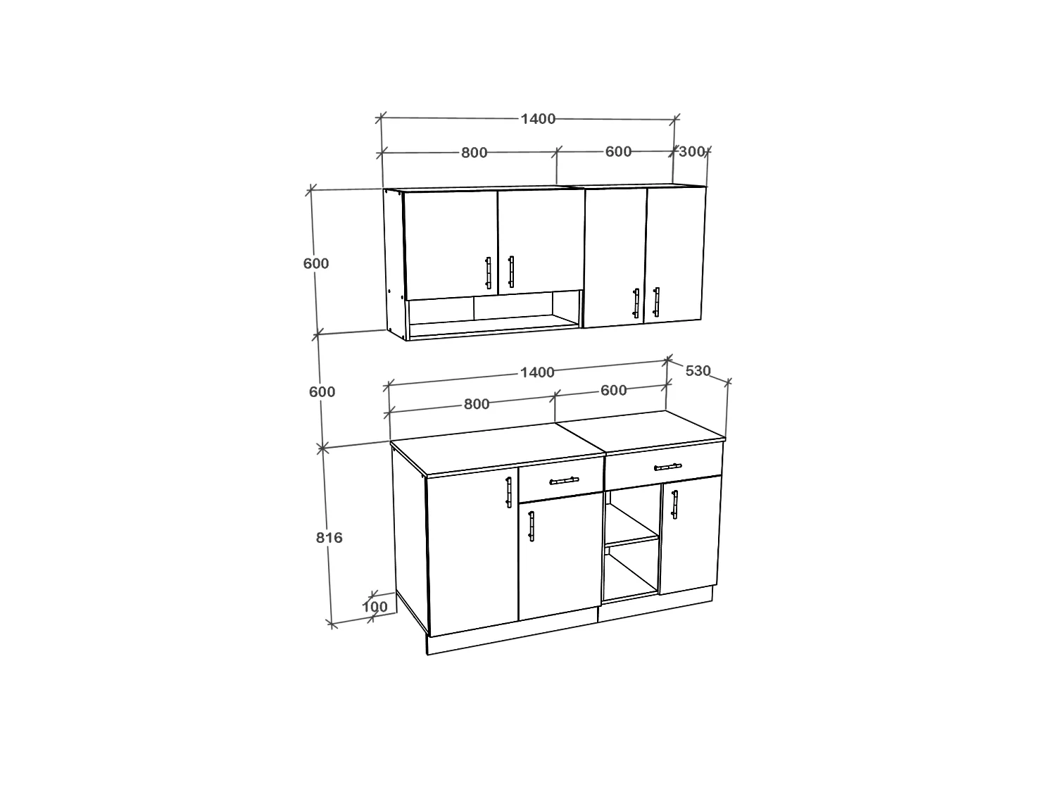 Set Cucina Berna haaus, Antracite/Bianco, L 140 cm
