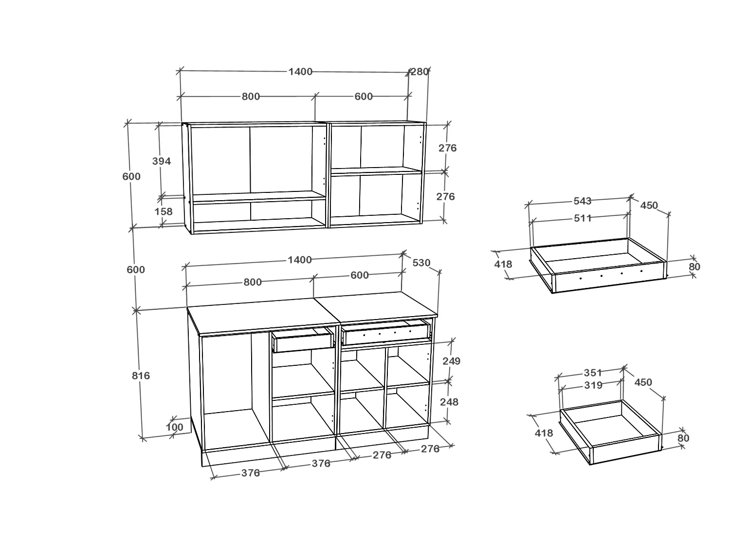 Set Cucina Berna haaus, Antracite/Bianco, L 140 cm