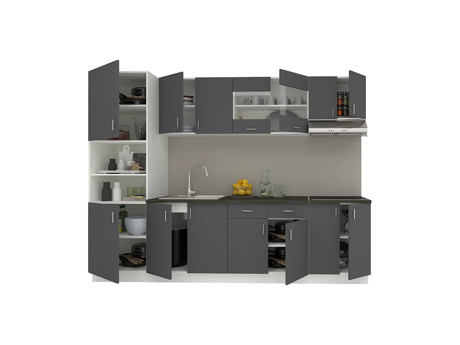 Conjunto Cozinha haaus Karo V23, Antracite/Branco, Tampo Thermo 28 mm, L 280 cm