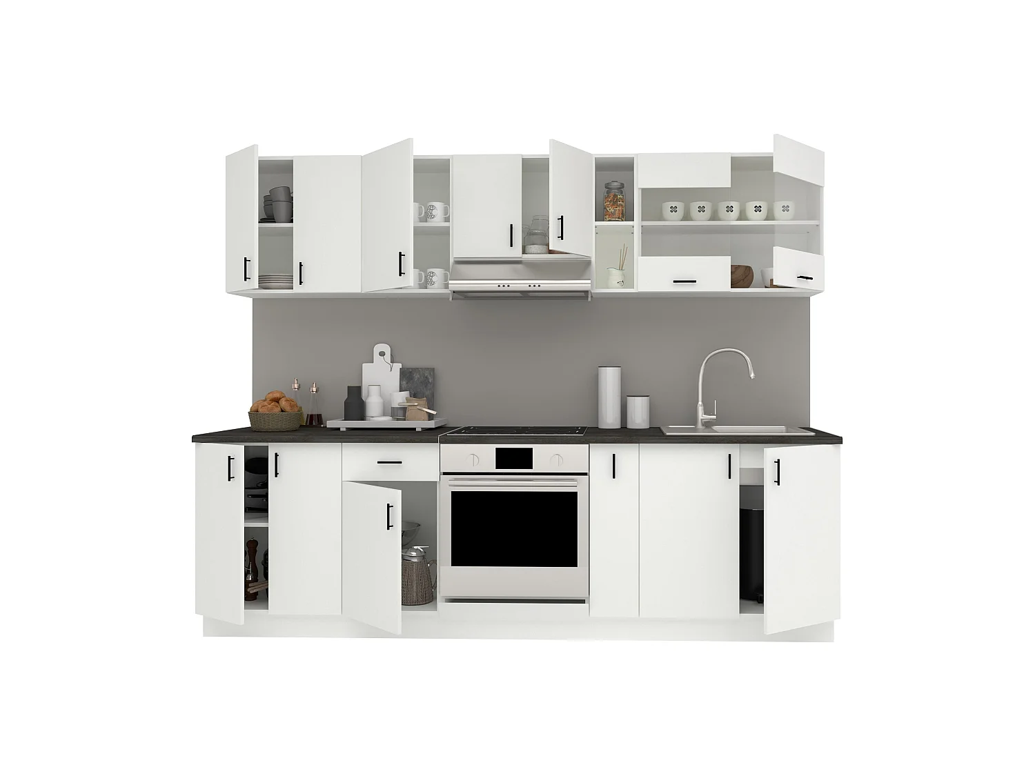 Conjunto Cocina haaus Karo V19, Blanco, Encimera Thermo 28 mm, L 260 cm